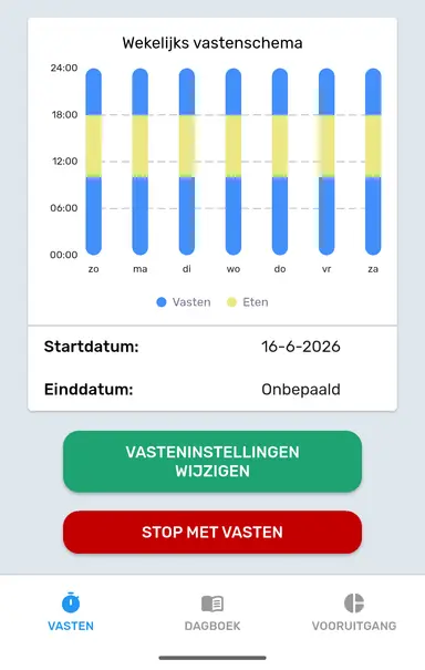 Stop met vasten in het tabblad Vasten.
